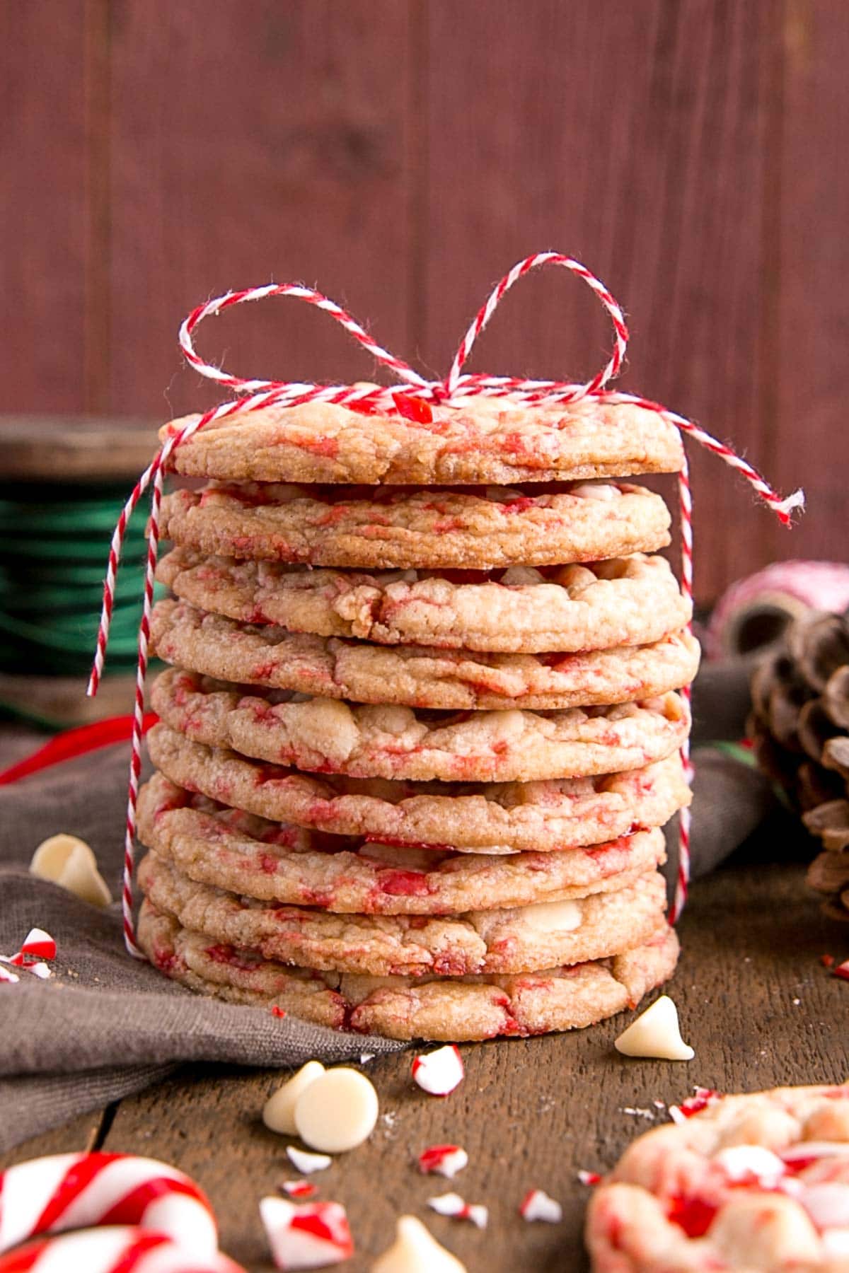 These White Chocolate Candy Cane Cookies are crispy, chewy and delicious. The perfect sweet treat for the holidays! | livforcake.com White Chocolate Candy Cane Cookies Stack