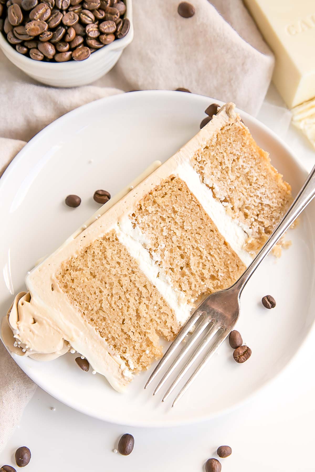 Slice of cake on a plate.