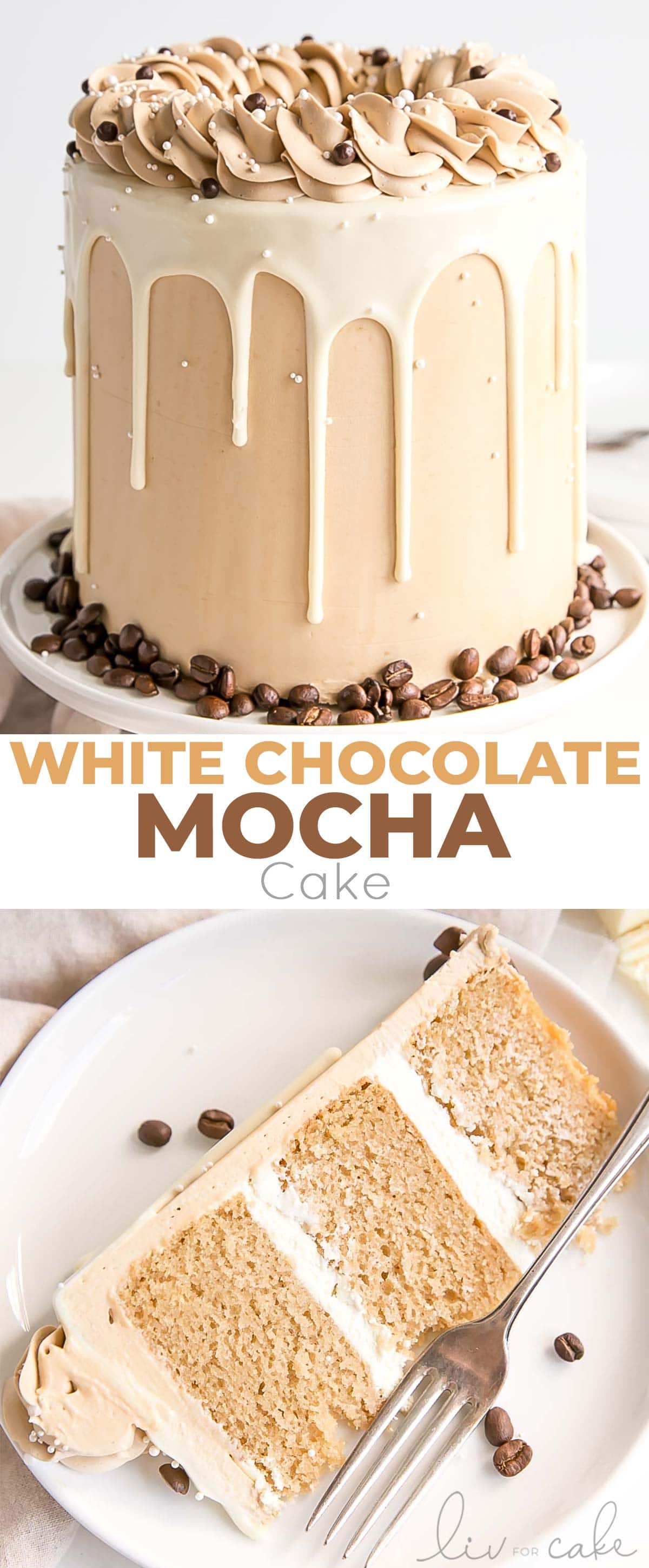 White chocolate mocha cake collage.